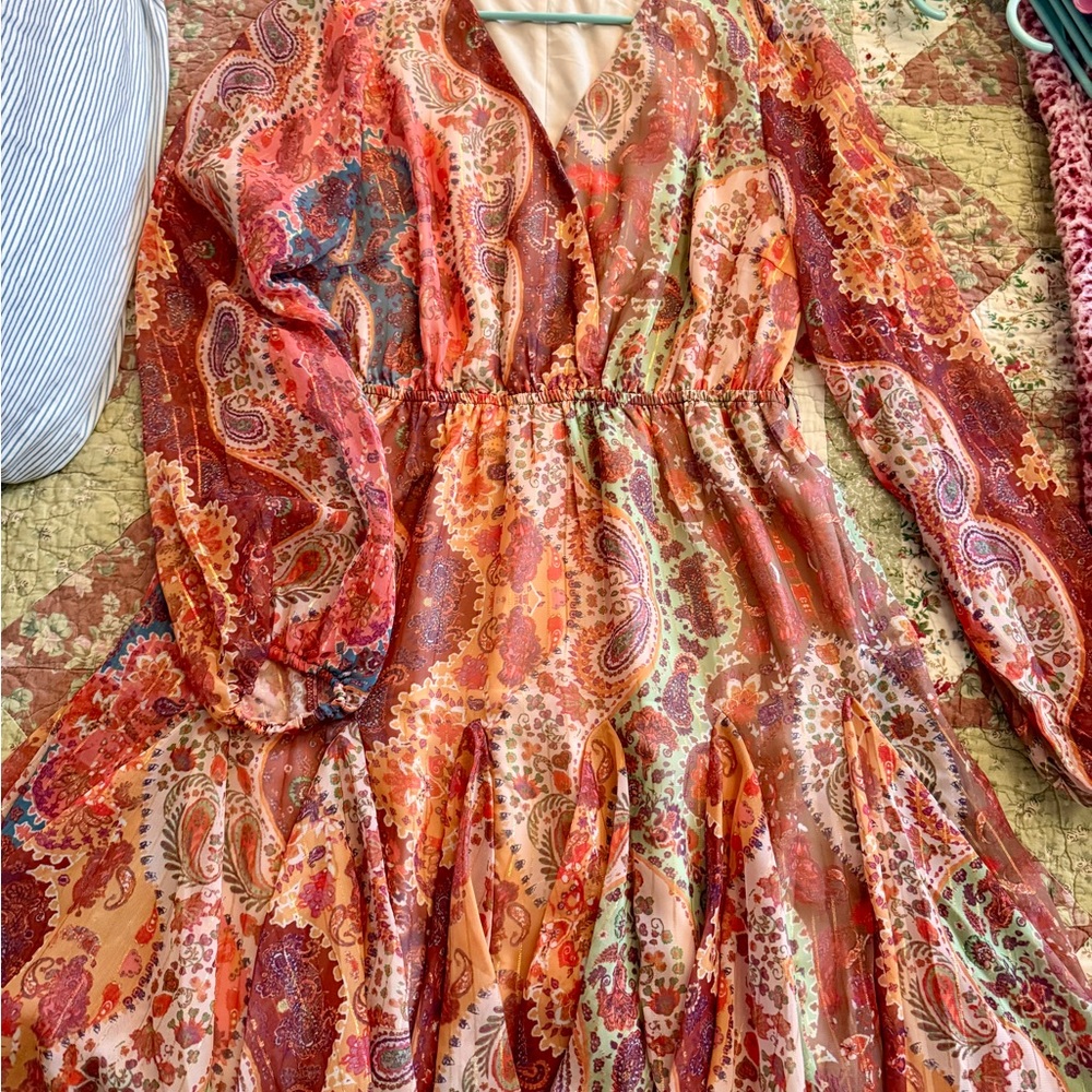 Elegant Paisley Long Sleeve Dress